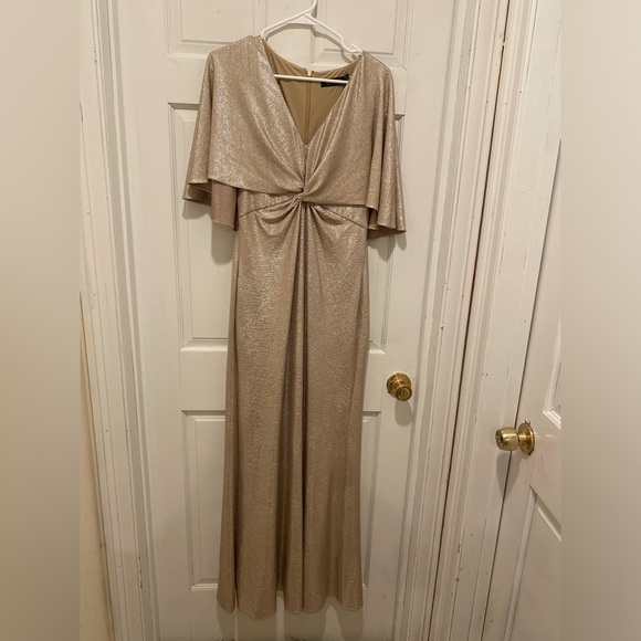 Ralph Lauren Gold Flutter Sleeve V-Neck Gown - Picture 4 of 12